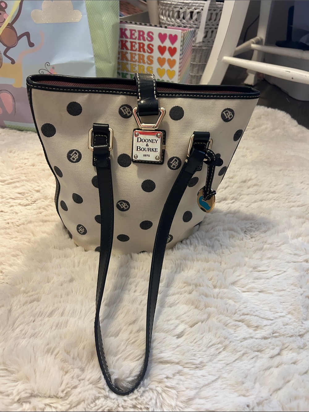 Dooney & Bourke Cream and Black Polka Dot Shoulder Bag